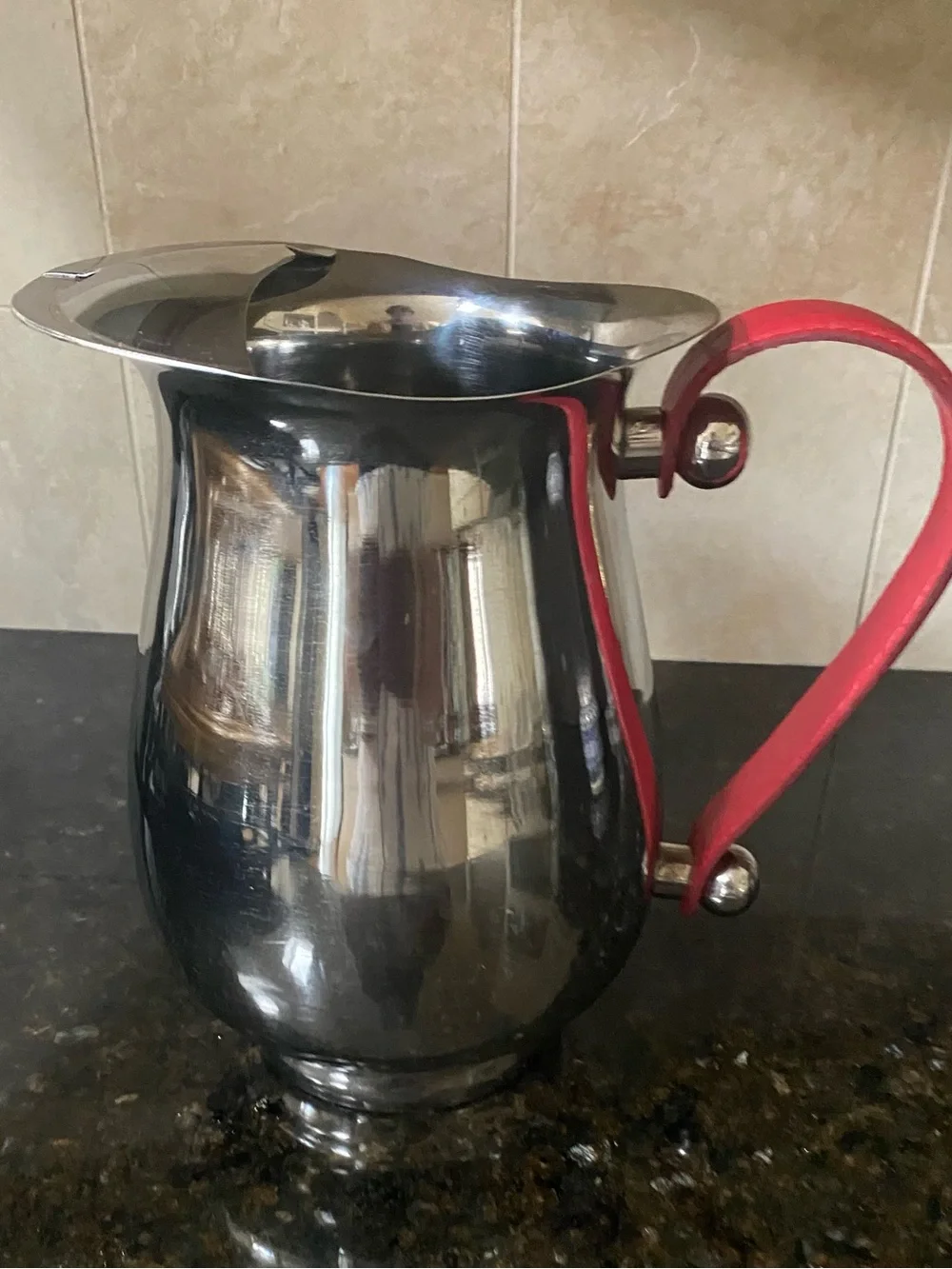 Source Unknown Stainless Steel Pitcher with Red Handle